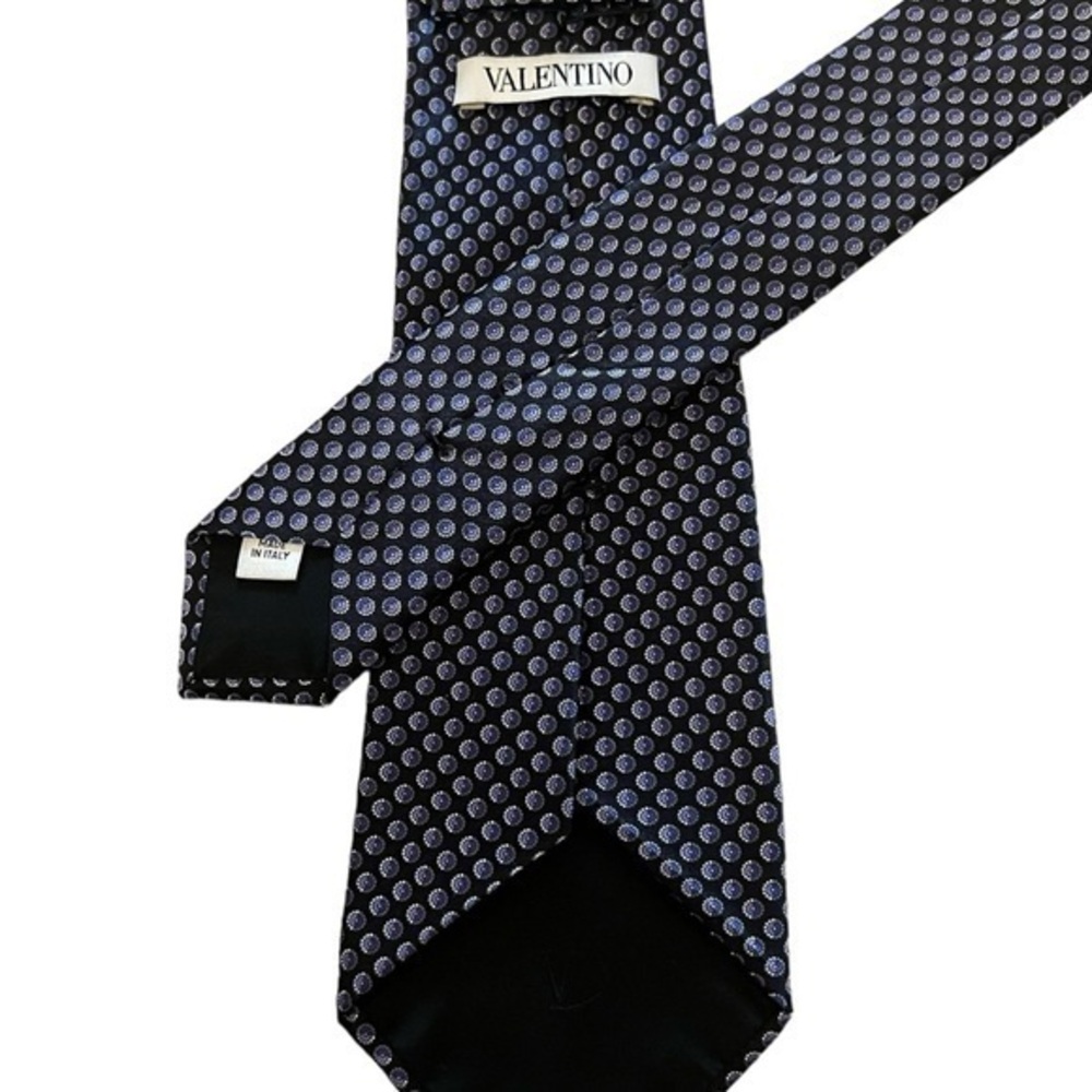 VALENTINO Blue & Purple Small Print Black & Purple 100% Silk Tie, 3.5” wide